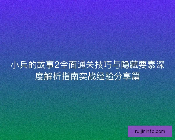 小兵的故事2全面通关技巧与隐藏要素深度解析指南实战经验分享篇